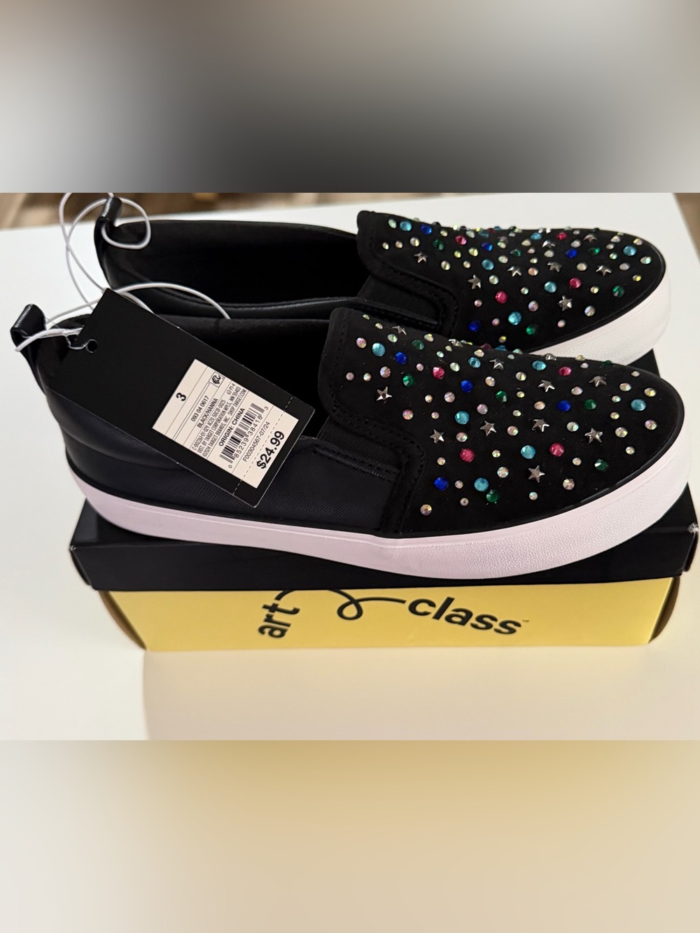 Art Class Black Slip-On Sneakers with Multicolor Studs